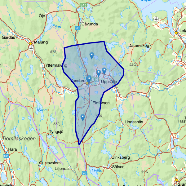 Karta som visar fiskeområdet